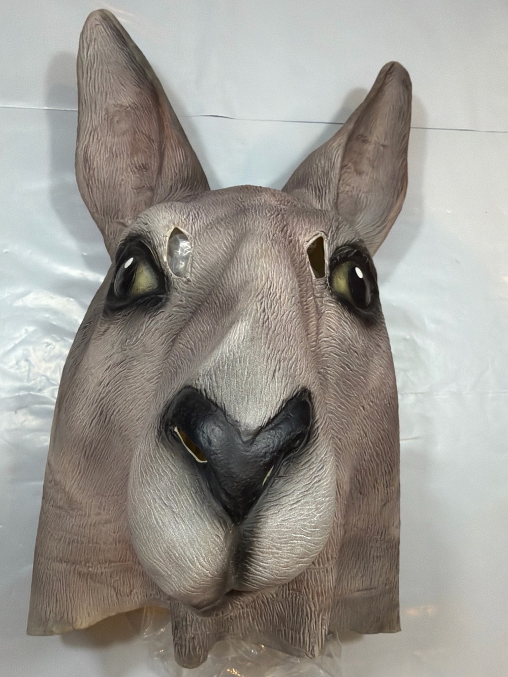 Kangaroo Head Gray Animal Mask Latex Adult Size Halloween Masquerade Long Ears